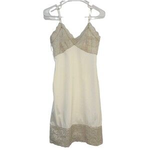 Vintage Van Raalte Nylon Lace Slip Dress Ivory USA 32 Small 1960's Cottagecore